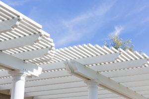 Beautiful House Patio Cover Against the Blue Sky.