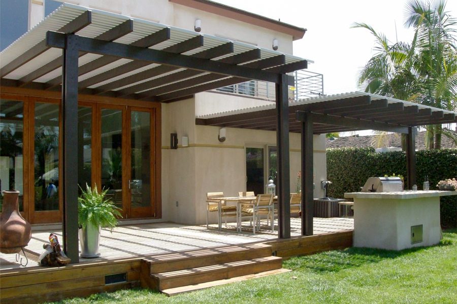 Two Black and White Lattice Patio Covers