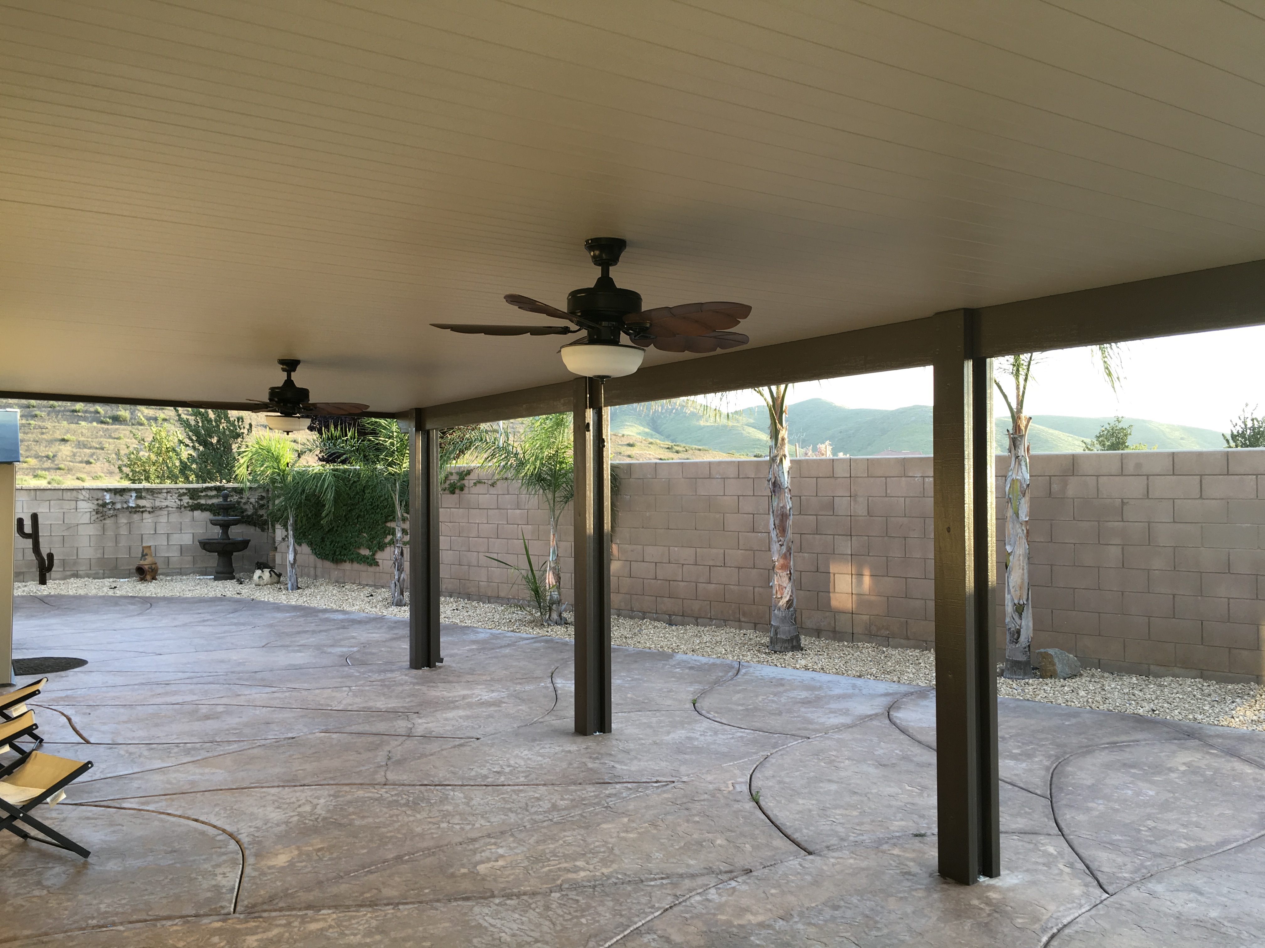 Solid Patio Cover Brick Wall Two Ceilings