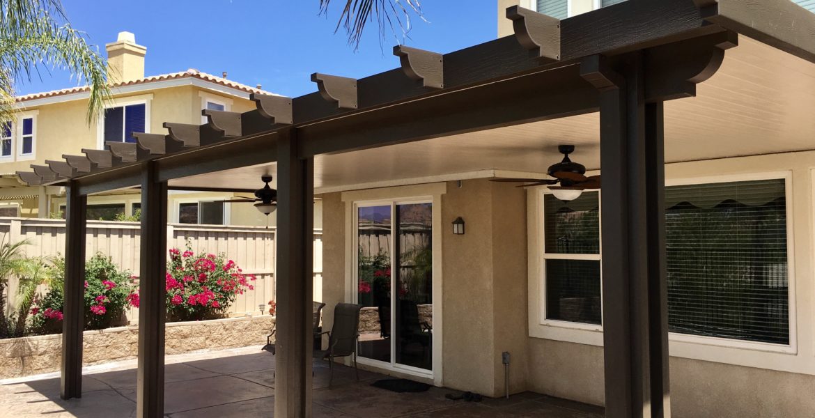 Dark Brown Solid Patio Cover Two Fans