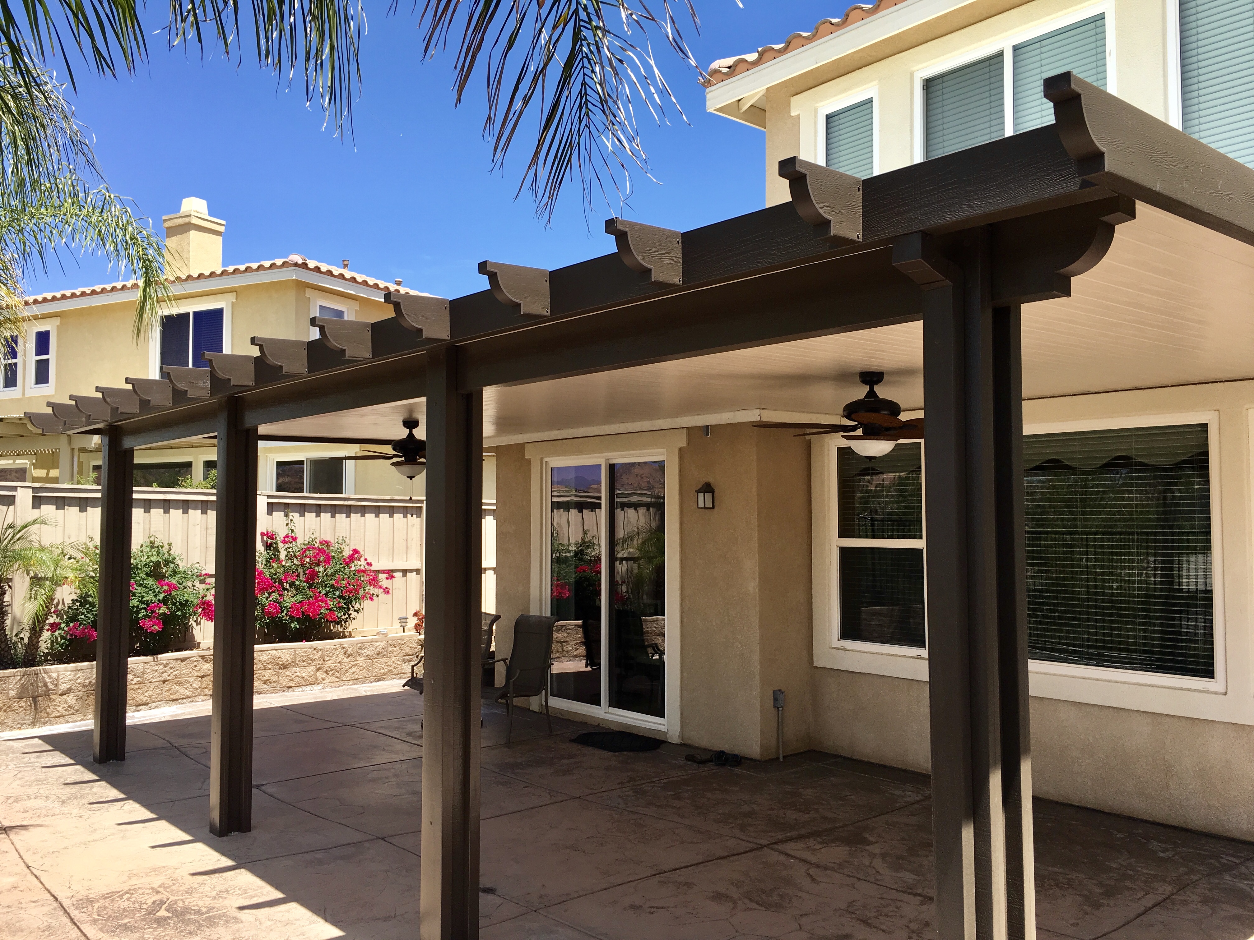 Dark Brown Solid Patio Cover Two Fans