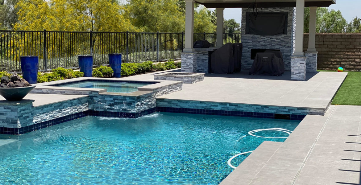 Entertainment Area around Pool Solid Patio Cover