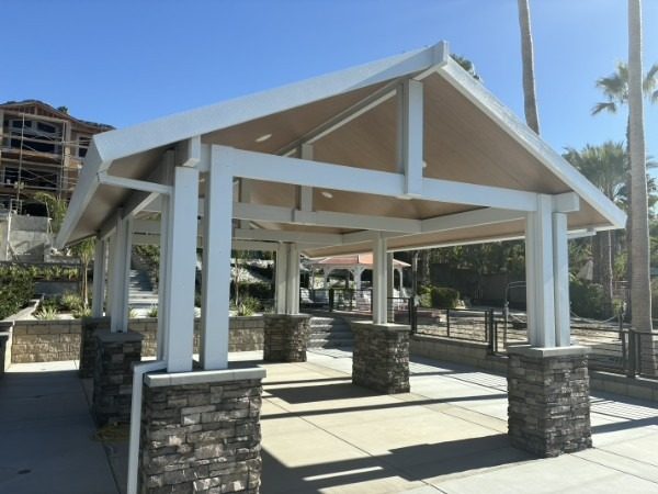 Gable-style solid aluminum patio cover installed in Canyon Lake, CA by Elite Patios