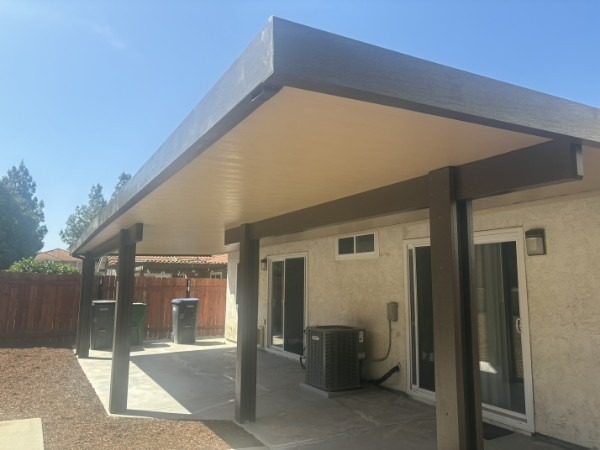 Solid aluminum patio cover installed in Murrieta, CA by Elite Patios