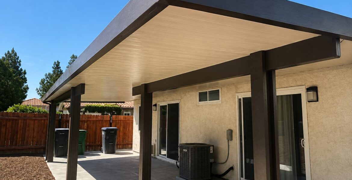 Solid aluminum patio cover installed in Murrieta, CA by Elite Patios
