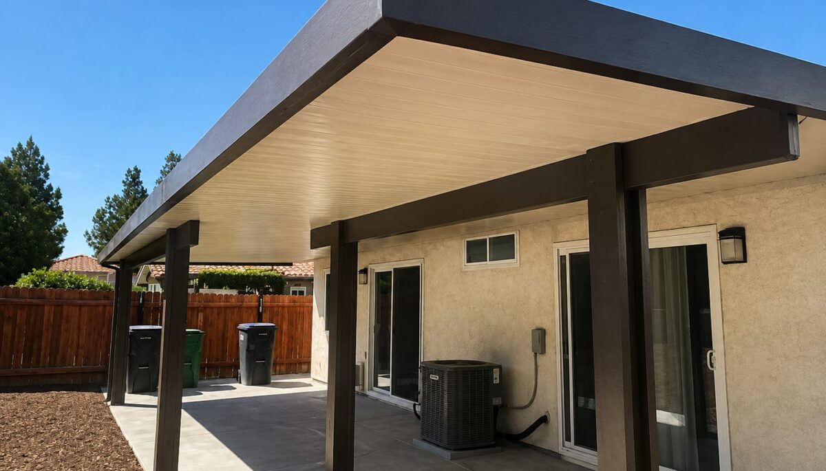 Solid aluminum patio cover installed in Murrieta, CA by Elite Patios